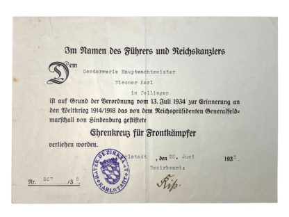 Original WWI German Ehrenkreuz für Frontkämpfer with citation