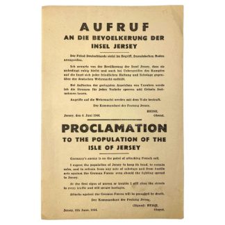 Original WWII German D-Day occupation poster for the Channel Island of Jersey