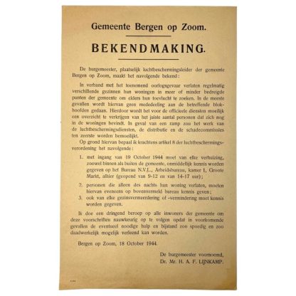 Original WWII Dutch Luchtbeschermingsdienst poster Bergen op Zoom