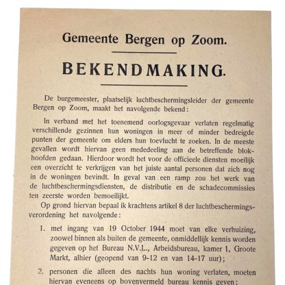 Original WWII Dutch Luchtbeschermingsdienst poster Bergen op Zoom