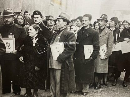 Original WWII German photo of Italian supporters of Benito Mussolini as they line up to get an autograph
