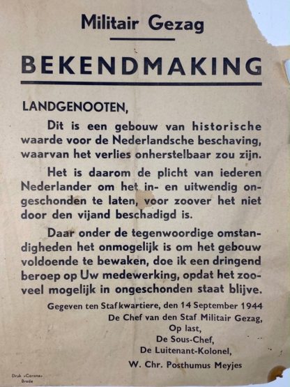 Original WWII Allied/Dutch Historic Monument poster 1944