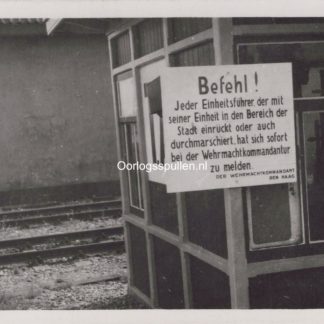 Original WWII Dutch photo German sign on the road between Wateringen and Delft