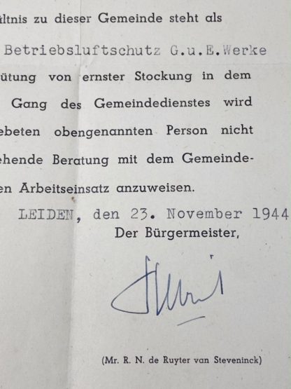 Original WWII Dutch/German grouping of a 'Bedrijfsbescherming' member from Leiden
