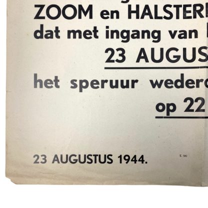 Original WWII Dutch curfew announcement poster for Halsteren en Bergen op Zoom