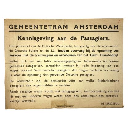 Original WWII Dutch poster regarding the city tram in Amsterdam