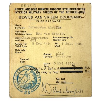 Original WWII Nederlandsche Binnenlandse Strijdkrachten ID cards