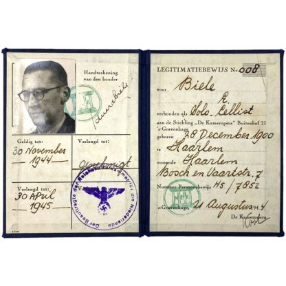 Original WWII German/Dutch NDK ID card of member from Haarlem