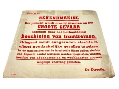 Original WWII Dutch announcement poster regarding the shelling of trams