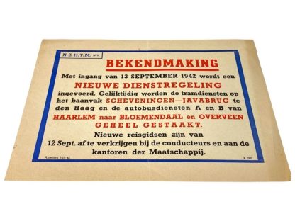 Original WWII Dutch announcement poster regarding to trams in Scheveningen and Den Haag