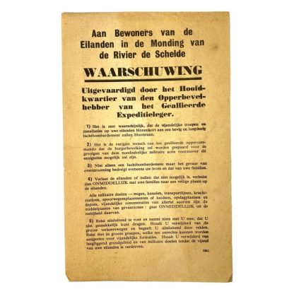 Original WWII Allied dropping leaflet regarding the Schelde