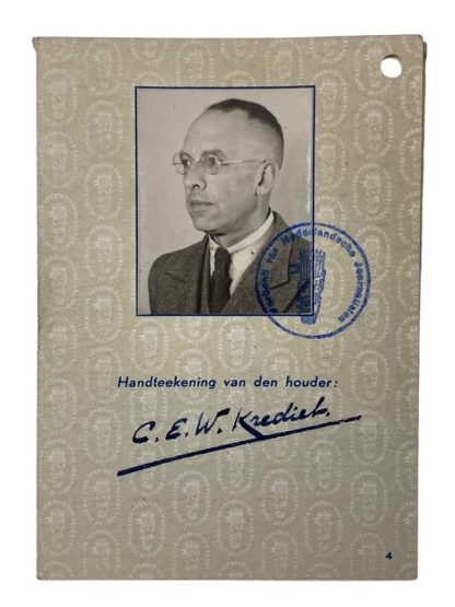 Original WWII Dutch 'Nederlandsche Verbond van Journalisten' ID card of a journalist from Bilthoven