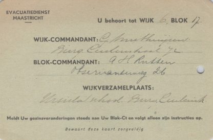 Original WWII Dutch evacuation department card Maastricht
