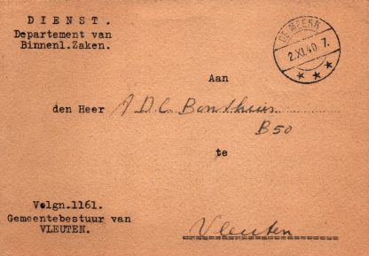 Original WWII Dutch Uitkijk en Luisterdienst card for Vleuten - De Meern - Haarzuilens