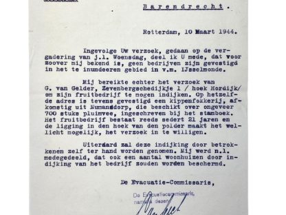 Original WWII Dutch document regarding evacuations from Numansdorp