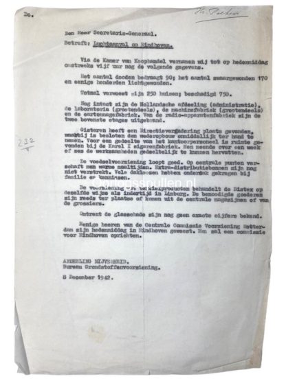 Original WWII Dutch documents related to the bombing of the Phillips factory in Eindhoven