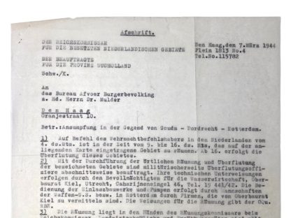 Original WWII German document regarding evacuations in Gouda, Dordrecht and Rotterdam