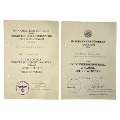 Original WWII German Eastern Front medal & War Merit cross citations