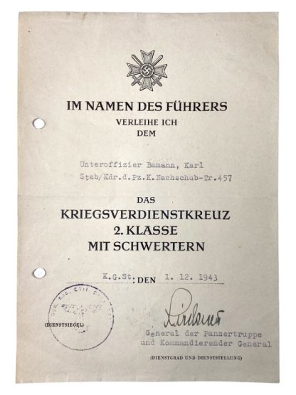 Original WWII German Eastern Front medal & War Merit cross citations
