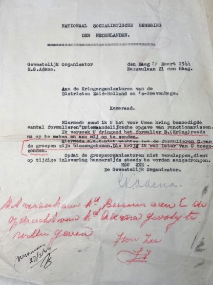 Original WWII Dutch NSB letter from H.G. Adena