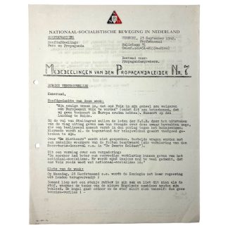 Original WWII Dutch NSB document 'Announcements from the Propaganda leader'