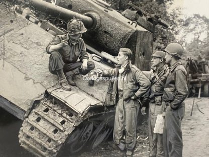 Original WWII US large size photo - Knocked out Panther tank in Normandy