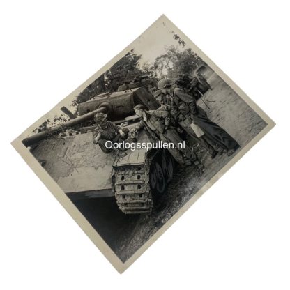 Original WWII US large size photo - Knocked out Panther tank in Normandy