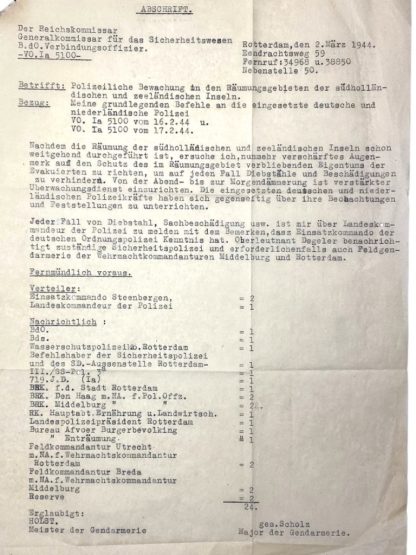Original WWII German/Dutch set regarding the 'Polizeiliche Bewachung' in the province of Zuid-Holland and Zeeland