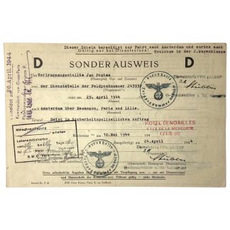 Original WWII German Sonderausweis of a Dutch SD man in France