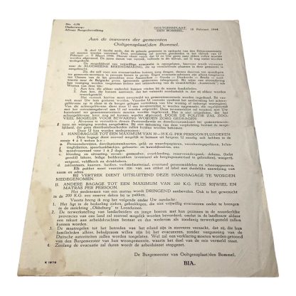 Original WWII Dutch evacuation document Ooltgensplaat/den Bommel