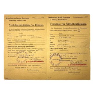 Original WWII German exemption confiscation of bicycles Ausweis from Middelharnis