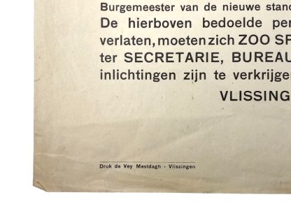 Original WWII Dutch evacuation poster Vlissingen