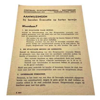 Original WWII Dutch flyer regarding evacuations in Rotterdam