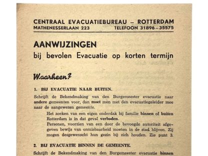 Original WWII Dutch flyer regarding evacuations in Rotterdam