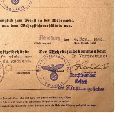 Original WWII German Ausmusterungsschein of a man from Südtondern (Holstein-Schleswig)