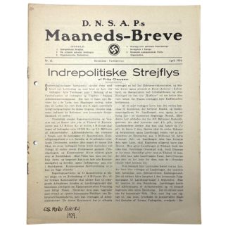 Original WWII Danish DNSAP Maaneds-Breve magazine - April 1936