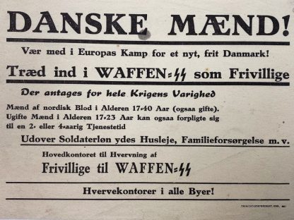 Original WWII Danish Waffen-SS recruitment poster ‘Danske Mænd!’