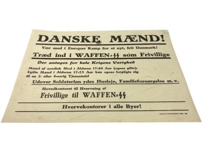 Original WWII Danish Waffen-SS recruitment poster ‘Danske Mænd!’