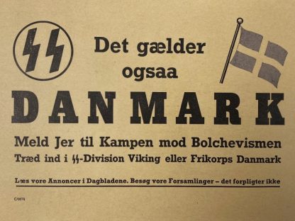 Original WWII Danish Waffen-SS poster for the 5. SS-Panzer-Division Wiking and ‘Frikorps Danmark’