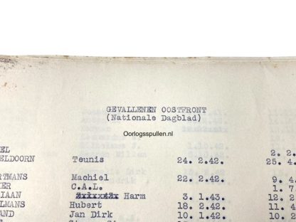 Original WWII Dutch Waffen-SS KIA list