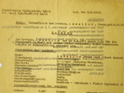 Original WWII Flemish Waffen-SS trainingscenter Sennheim documents