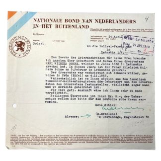Original WWII Dutch 'Nationale bond van Nederlanders in het buitenland' document