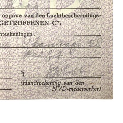 Original WWII Nederlandsche Volksdienst damage ID card of a member from Den Haag