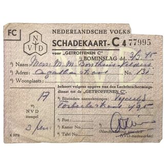 Original WWII Nederlandsche Volksdienst damage ID card of a member from Rotterdam