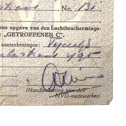 Original WWII Nederlandsche Volksdienst damage ID card of a member from Rotterdam