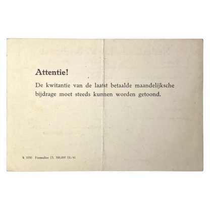 Original WWII Nederlandsche Volksdienst ID card of a member from Wassenaar