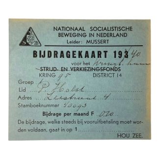Original WWII Dutch NSB contribution card