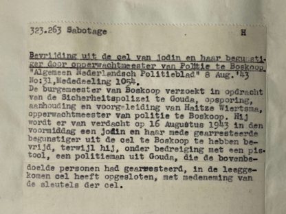 Original WWII Dutch NSB document regarding liberation of a Jewish woman from her cell in Boskoop