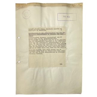 Original WWII Dutch NSB document regarding the assassination attempt on a department head of the Regional Labor Office in Alkmaar, Mr. Stins