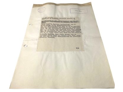 Original WWII Dutch NSB document regarding the assassination attempt on a department head of the Regional Labor Office in Alkmaar, Mr. Stins